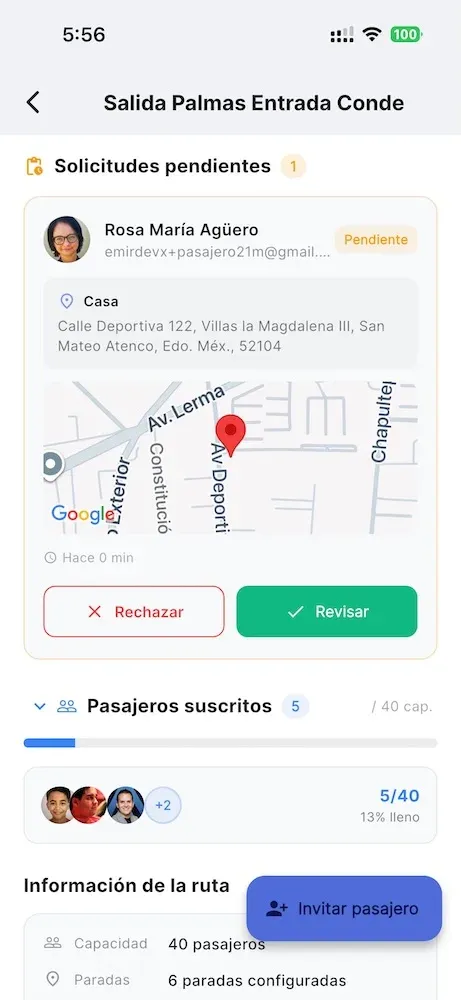 Solicitudes pendientes de pasajeros